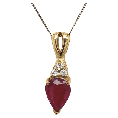 Pre-owned Unbranded 1.50ct Pear Shape Ruby With 3 Round Brilliant Cut Diamonds On 16/18'' Chain In Multi