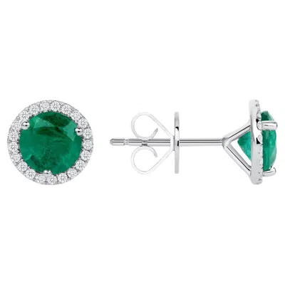 Pre-owned Unbranded 1.53 Ct Natural Colombian Emerald 0.15 Ct Diamonds 14k White Gold Stud Earrings