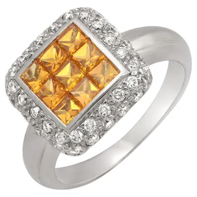 Pre-owned Unbranded 1.55 Ct Yellow Sapphire Invisible Set & 1 Ct Diamonds 18k White Gold Ring