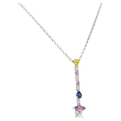 Pre-owned Unbranded 1.64 Ct Sapphires 0.32 Ct Diamond 18k White Gold Drop Necklace