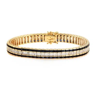 Pre-owned Unbranded 16.62 Ct Blue Sapphire & 3.20 Ct Baguette Diamond 18k Yellow Gold Bracelet