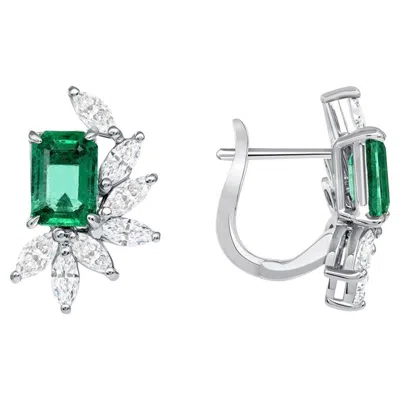 Pre-owned Unbranded 1.69 Ct Natural Colombian Emerald 1.00 Ct Diamonds 14k White Gold Earrings