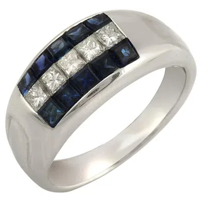 Pre-owned Unbranded 1.70 Ct Sapphire & 0.52 Ct Diamonds Invisible Set 18k White Gold Band Ring