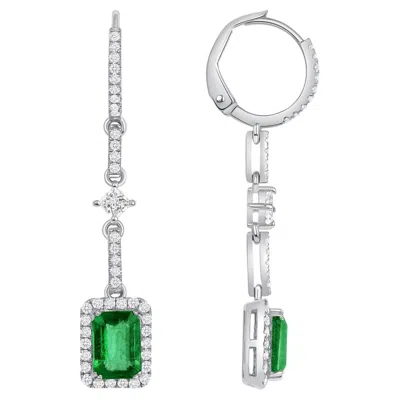 Pre-owned Unbranded 1.77 Ct Natural Colombian Emerald 0.78 Ct Diamonds 18k White Gold Drop Earrings