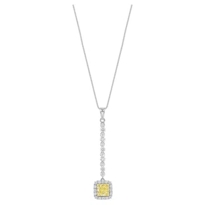 Pre-owned Unbranded 1.79 Carat Yellow And White Diamonds 18k White Gold Drop Necklace