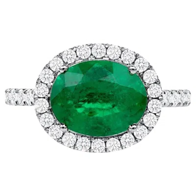 Pre-owned Unbranded 1.87 Ct Zambian Emerald & 0.65 Ct Diamonds In 14k White Gold Engagement Ring