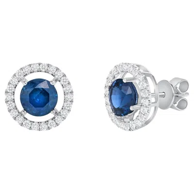 Pre-owned Unbranded 1.89 Ct Natural Blue Sapphire 0.44 Ct Diamonds 14k White Gold Stud Earrings