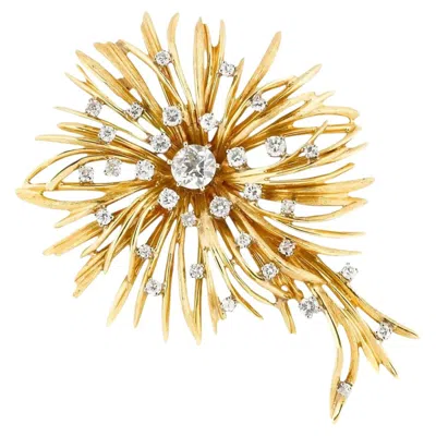 Pre-owned Unbranded 18k Gold “fireworks” Diamond Brooch 1.85 Ctw In Multi