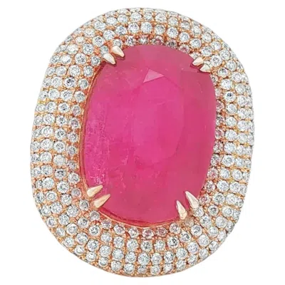 Pre-owned Unbranded 26.88 Ctw Mid-century Burmese Ruby & Diamond 18k Yellow Gold Ring