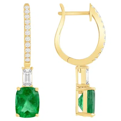 Pre-owned Unbranded 2.69 Ct Natural Colombian Emerald 0.62 Ct Diamonds 18k Yellow Gold Drop Earrings