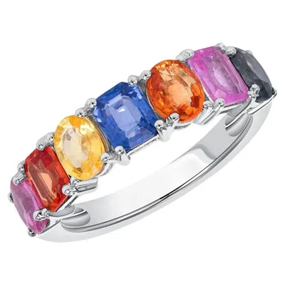 Pre-owned Unbranded 3.24 Ct Multi Color Sapphire 18k White Gold Band Ring