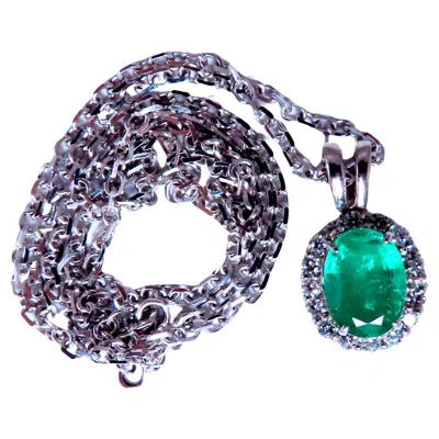 Pre-owned Unbranded 3.24ct Natural Oval Emerald Classic Cluster Necklace 14kt Gold 12389* In Green