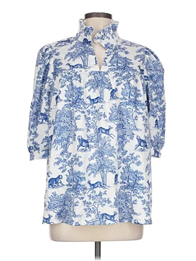 Pre-owned Unbranded 3/4 Sleeve Blouse In Blue