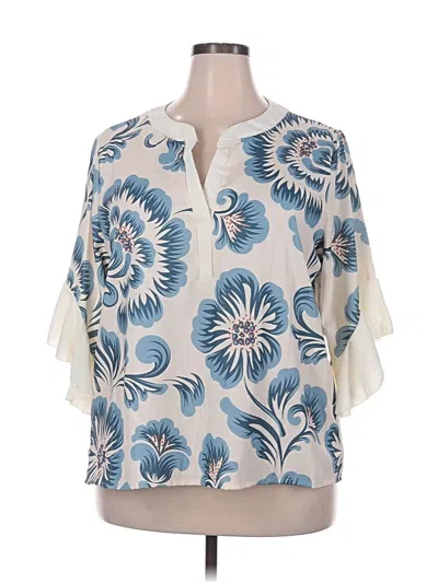 Pre-owned Unbranded 3/4 Sleeve Blouse In Blue