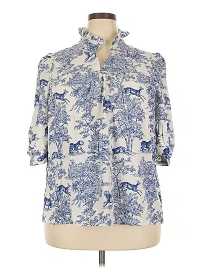 Pre-owned Unbranded 3/4 Sleeve Blouse In Blue