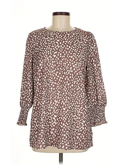 Pre-owned Unbranded 3/4 Sleeve Blouse In Brown