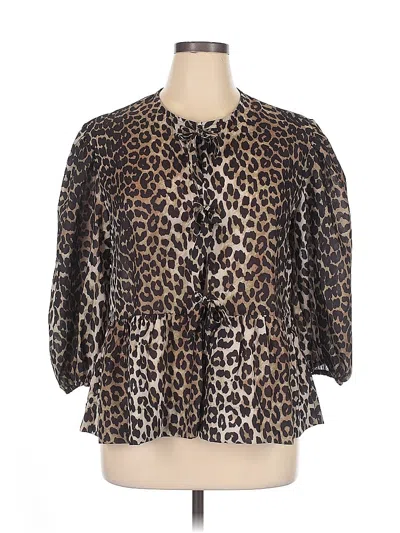 Pre-owned Unbranded 3/4 Sleeve Blouse In Brown