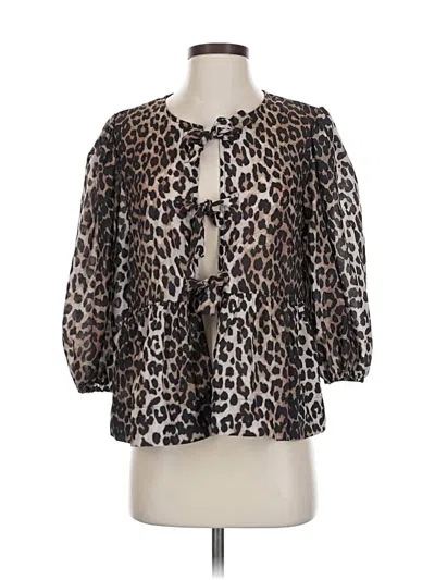 Pre-owned Unbranded 3/4 Sleeve Blouse In Brown