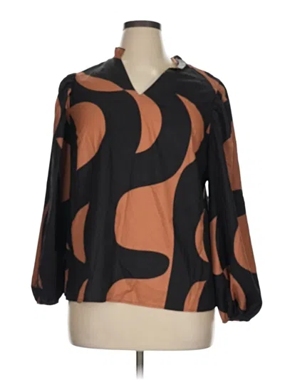 Pre-owned Unbranded 3/4 Sleeve Blouse In Brown