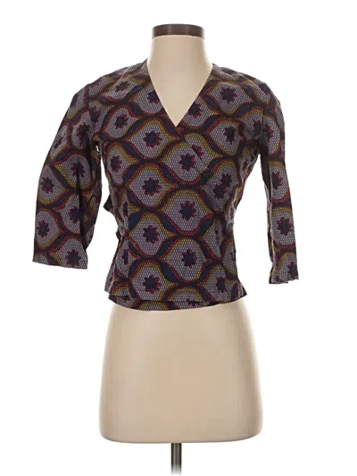 Pre-owned Unbranded 3/4 Sleeve Blouse In Brown