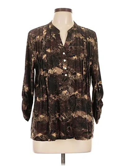 Pre-owned Unbranded 3/4 Sleeve Blouse In Brown