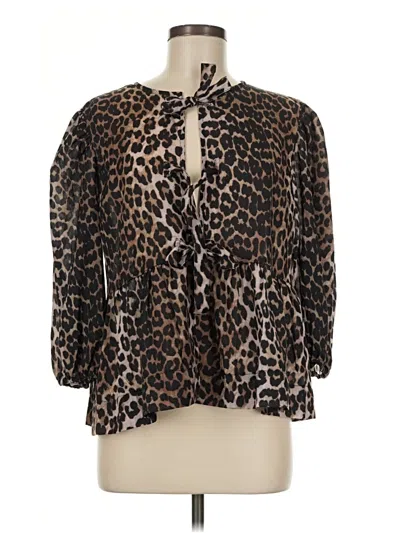 Pre-owned Unbranded 3/4 Sleeve Blouse In Brown