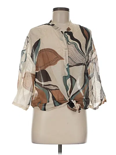 Pre-owned Unbranded 3/4 Sleeve Blouse In Brown