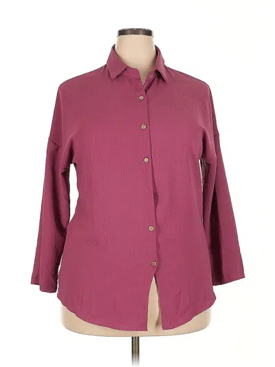 Pre-owned Unbranded 3/4 Sleeve Blouse In Burgundy