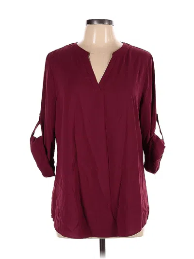 Pre-owned Unbranded 3/4 Sleeve Blouse In Burgundy