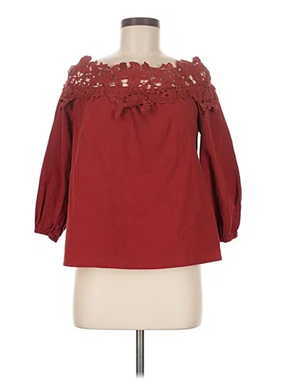 Pre-owned Unbranded 3/4 Sleeve Blouse In Burgundy