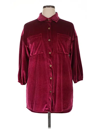 Pre-owned Unbranded 3/4 Sleeve Blouse In Burgundy