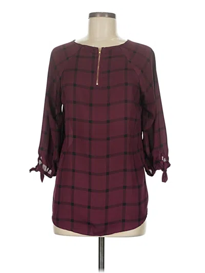 Pre-owned Unbranded 3/4 Sleeve Blouse In Burgundy