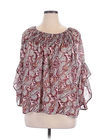 Pre-owned Unbranded 3/4 Sleeve Blouse In Burgundy