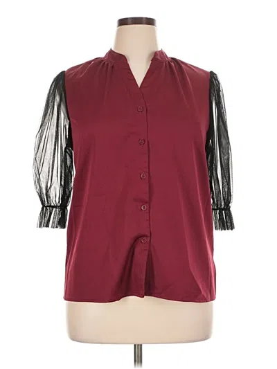 Pre-owned Unbranded 3/4 Sleeve Blouse In Burgundy