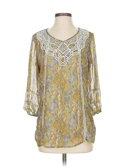 Pre-owned Unbranded 3/4 Sleeve Blouse In Gold