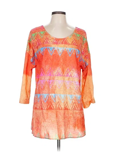 Pre-owned Unbranded 3/4 Sleeve Blouse In Orange