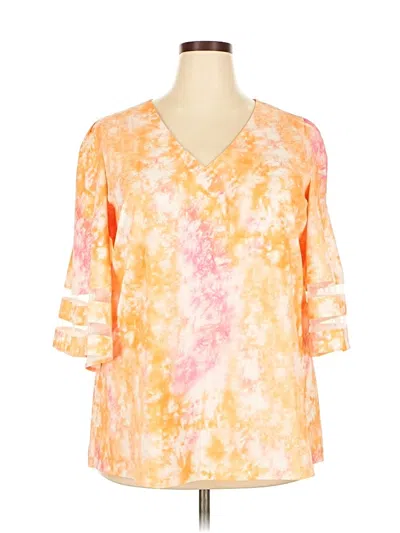 Pre-owned Unbranded 3/4 Sleeve Blouse In Orange