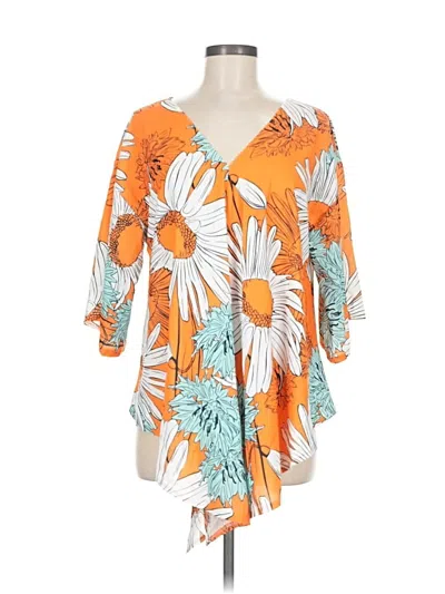 Pre-owned Unbranded 3/4 Sleeve Blouse In Orange