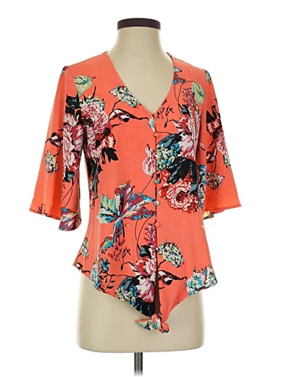 Pre-owned Unbranded 3/4 Sleeve Blouse In Orange