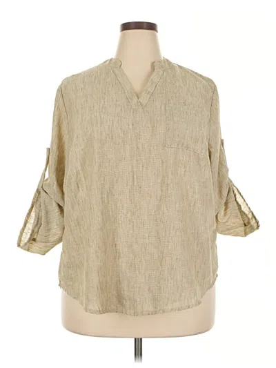 Pre-owned Unbranded 3/4 Sleeve Blouse In Tan