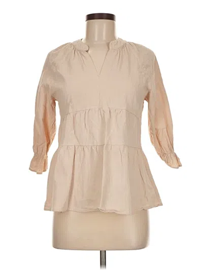 Pre-owned Unbranded 3/4 Sleeve Blouse In Tan