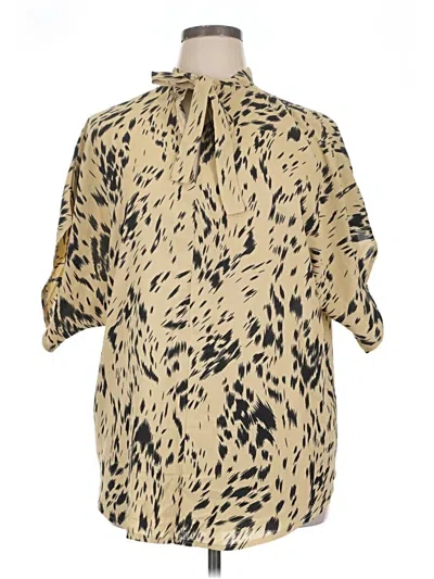 Pre-owned Unbranded 3/4 Sleeve Blouse In Tan