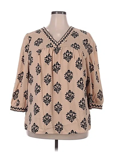 Pre-owned Unbranded 3/4 Sleeve Blouse In Tan
