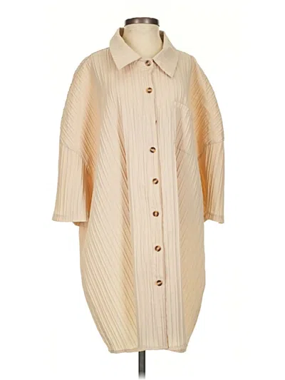 Pre-owned Unbranded 3/4 Sleeve Blouse In Tan