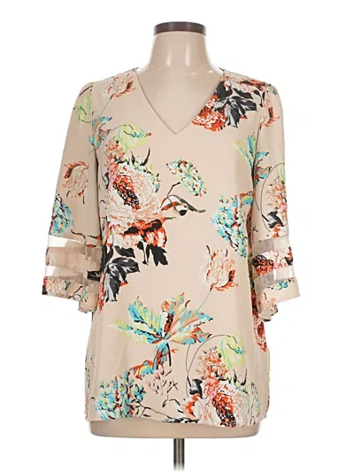 Pre-owned Unbranded 3/4 Sleeve Blouse In Tan