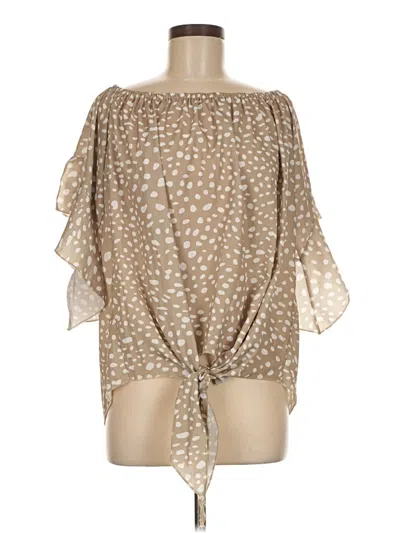 Pre-owned Unbranded 3/4 Sleeve Blouse In Tan