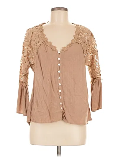 Pre-owned Unbranded 3/4 Sleeve Blouse In Tan
