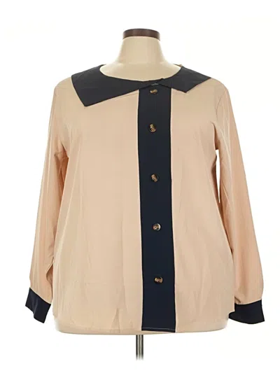 Pre-owned Unbranded 3/4 Sleeve Blouse In Tan
