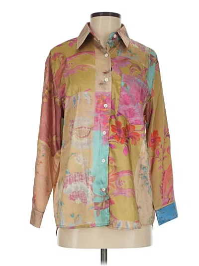 Pre-owned Unbranded 3/4 Sleeve Blouse In Tan