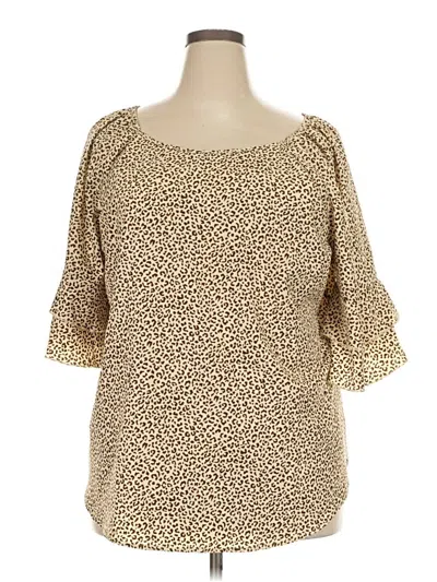 Pre-owned Unbranded 3/4 Sleeve Blouse In Tan